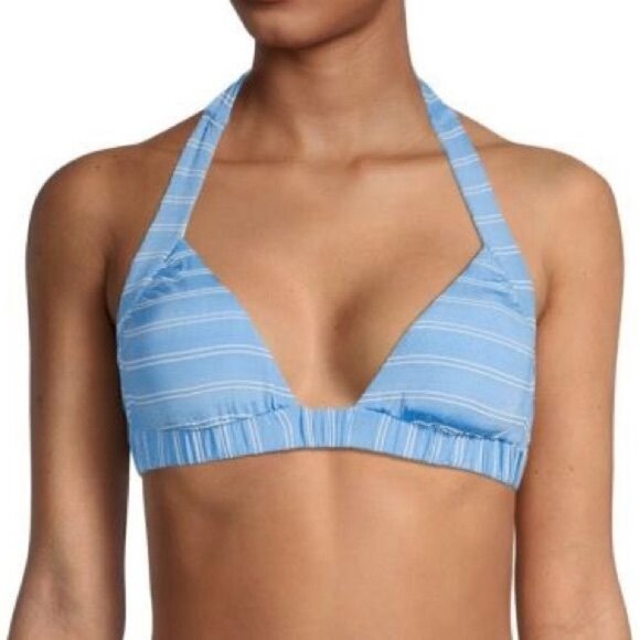 NWT Isabella Rose Striped Halter Bikini Top Blue Triangle Sz M - Picture 1 of 13